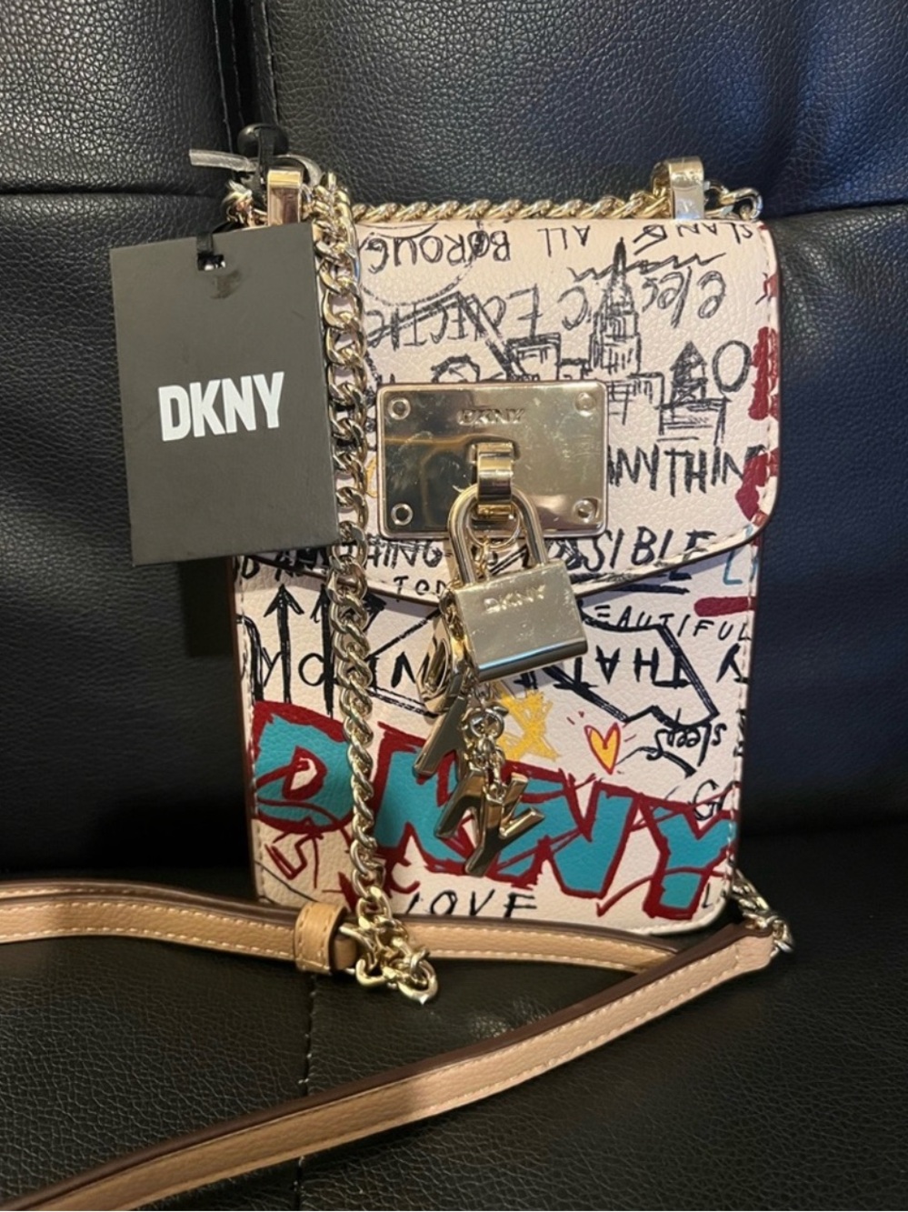 DKNY Graffiti Print Crossbody Bag in White and Red